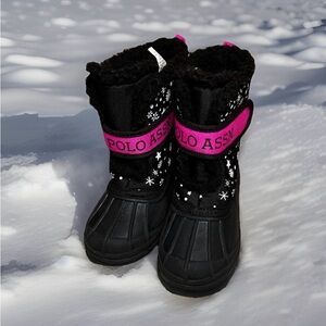 U.S. Polo Assn Little Girls Black Pink Snowflake Snow Boots Faux Fur 9M